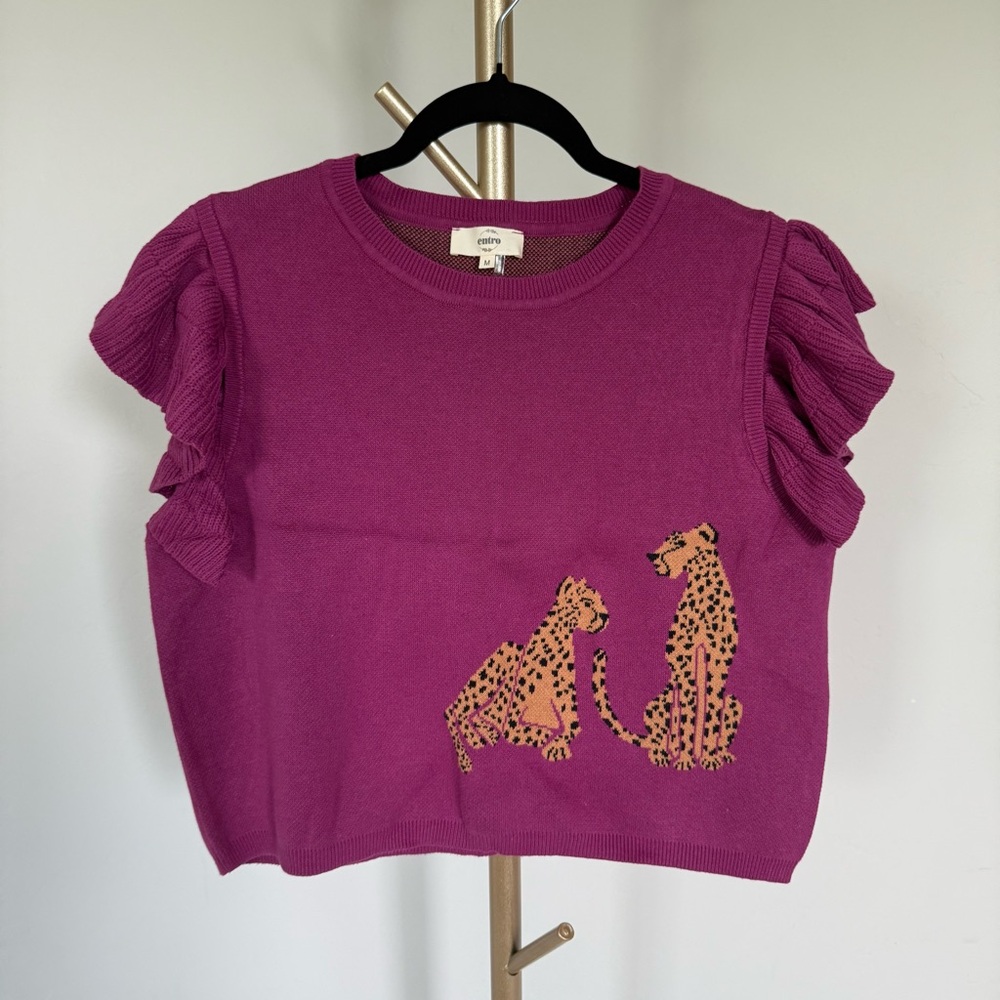 Entro Rich Plum Knit Cheetah Top